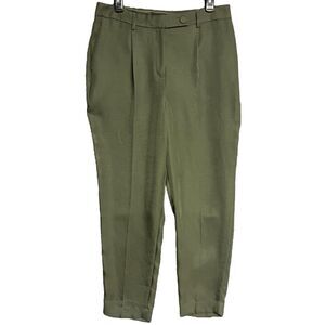 EXPRESS Dress Pants Slacks Olive Green 10R High Rise Ankle Pleated Extended Tab